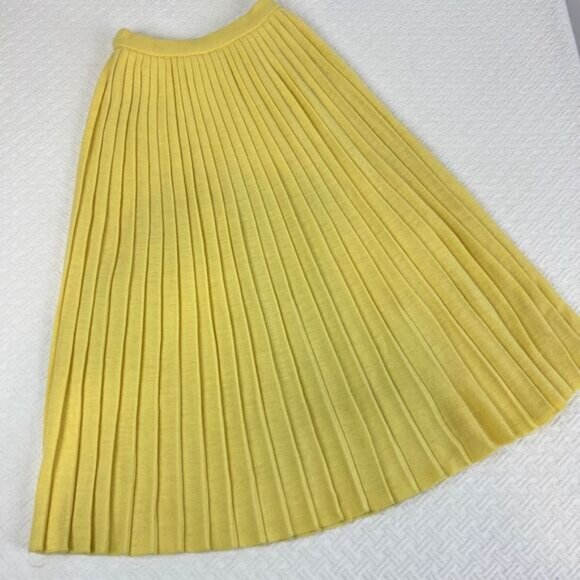 Vintage Women's XS Small High Waisted butter Yellow Accordion Pleated Midi Skirt - Picture 14 of 16